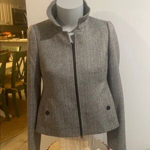 Nina McLemore sz 2 100% Lambswool white/black Blazer 100% Silk Lining NWT $895